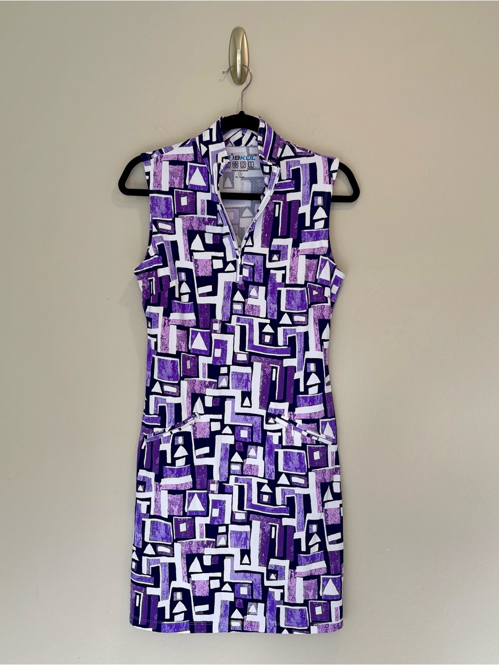 IBKUL Jennifer Print Sleeveless Golf Tennis Dress Purple Geometric UPF 50+ S